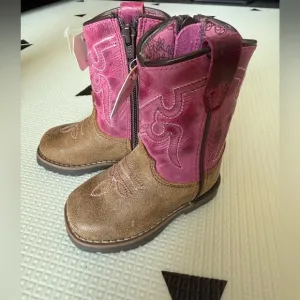 Shyanne|NWT,Brown &amp; pink toddler leather boots, ,cowgirl western style•••!Size 3