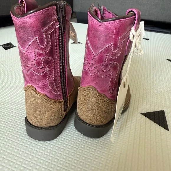 Shyanne|NWT,Brown &amp; pink toddler leather boots, ,cowgirl western style•••!Size 3