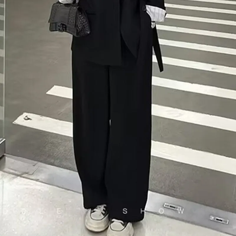 Side Tie Casual Suit Set with Wide Leg Pants For Women