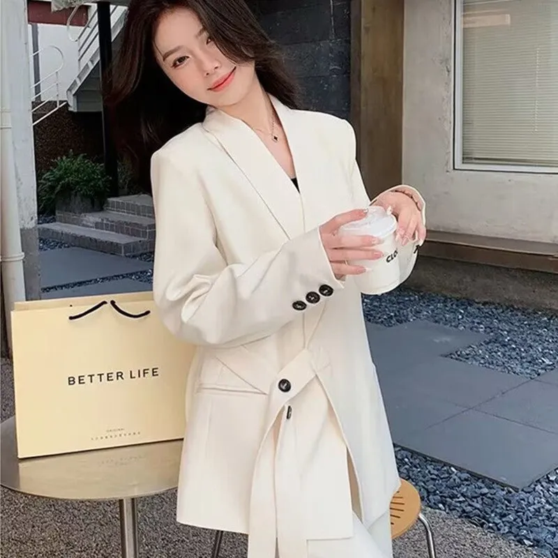 Side Tie Casual Suit Set with Wide Leg Pants For Women