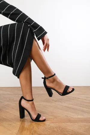 Sierra Barely There Closed Back Block Heel Sandal in Black Suede