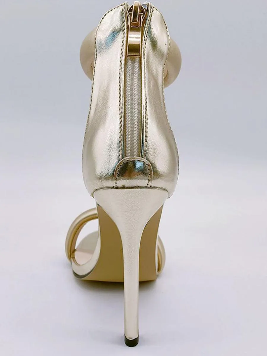 Simple One-Strap Gold Stiletto High Heels MHE4928