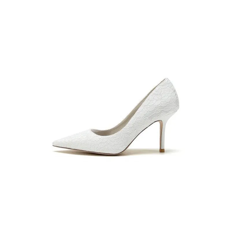 Simple Pointed Toe Lace Wedding Heels