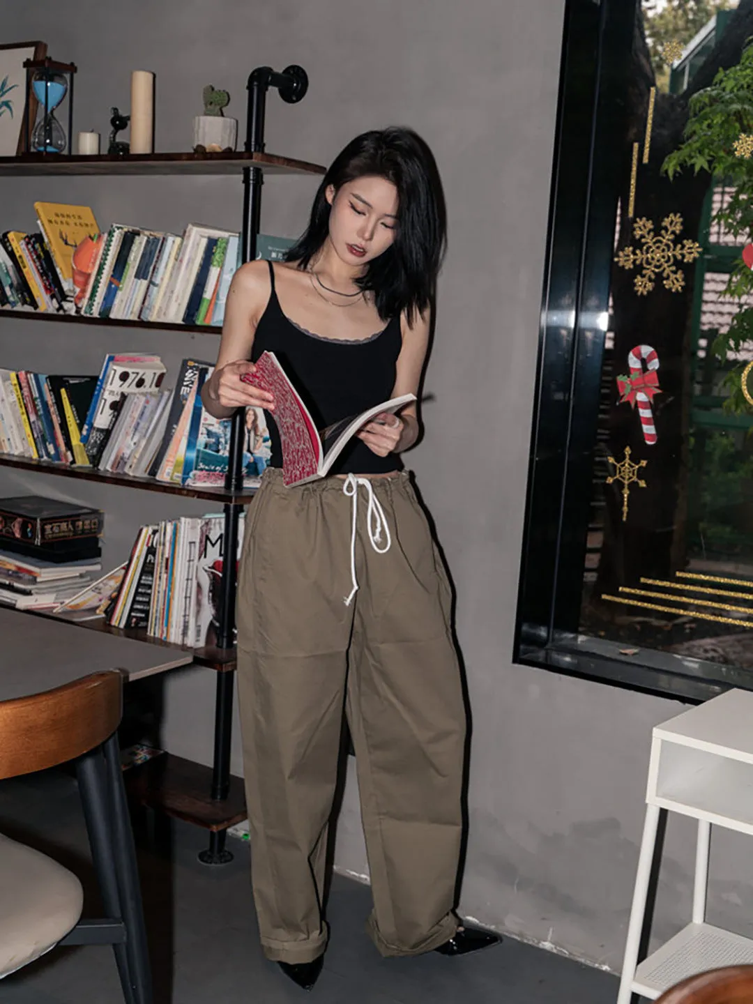 Slim waist Drawstring pants