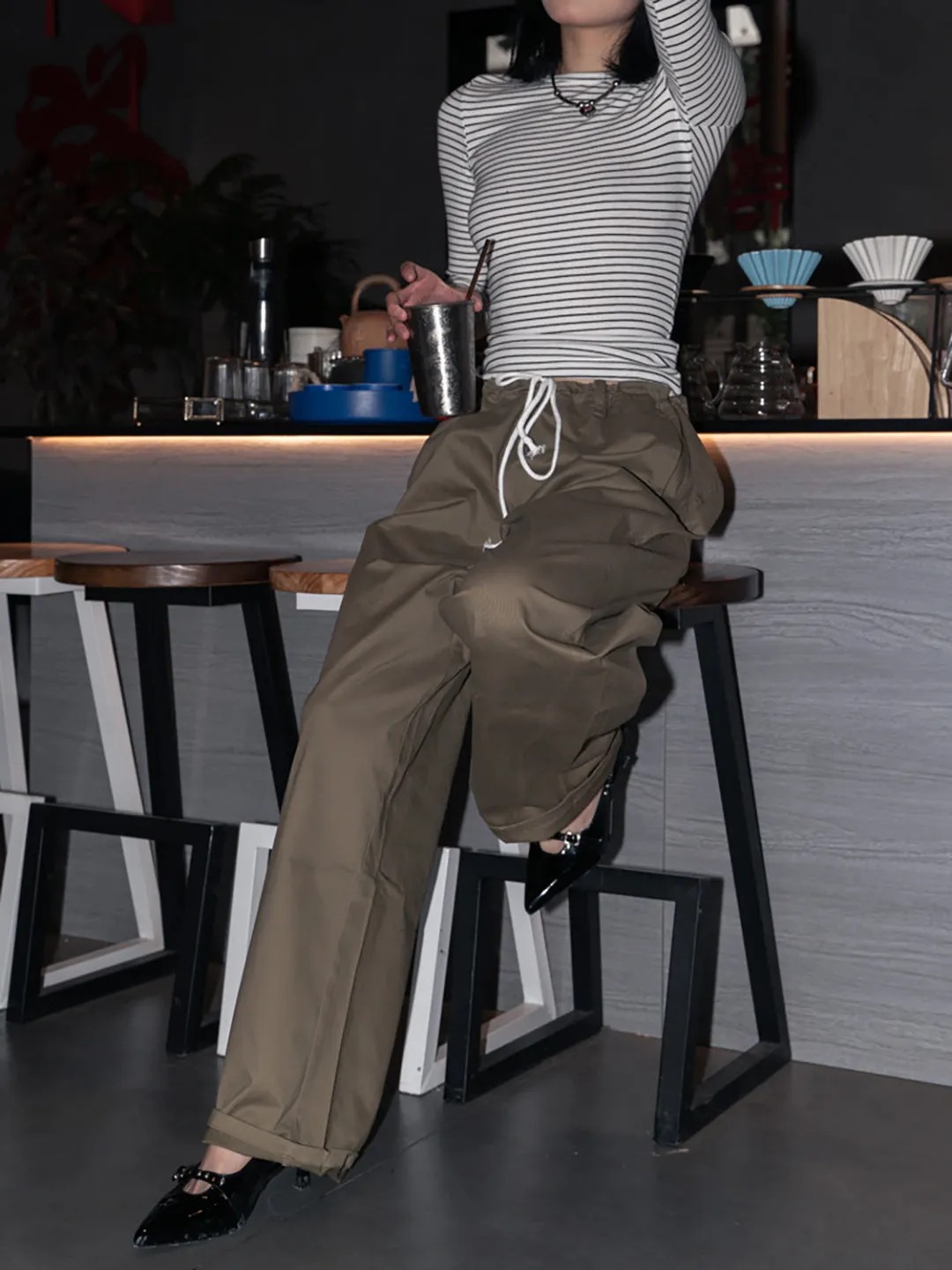 Slim waist Drawstring pants