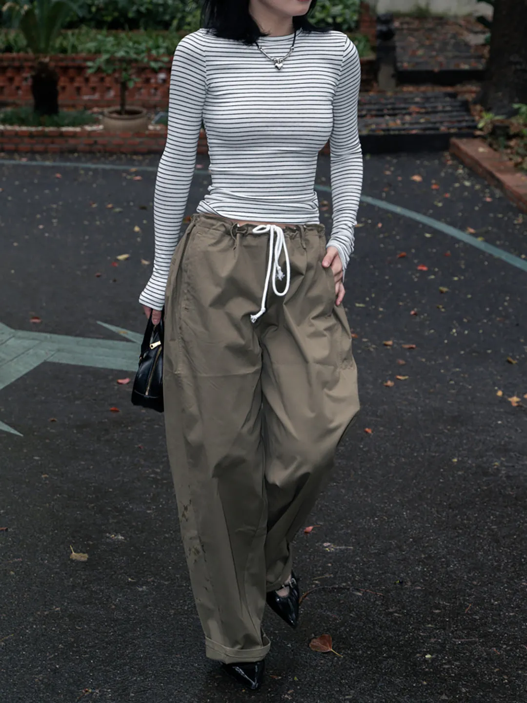 Slim waist Drawstring pants