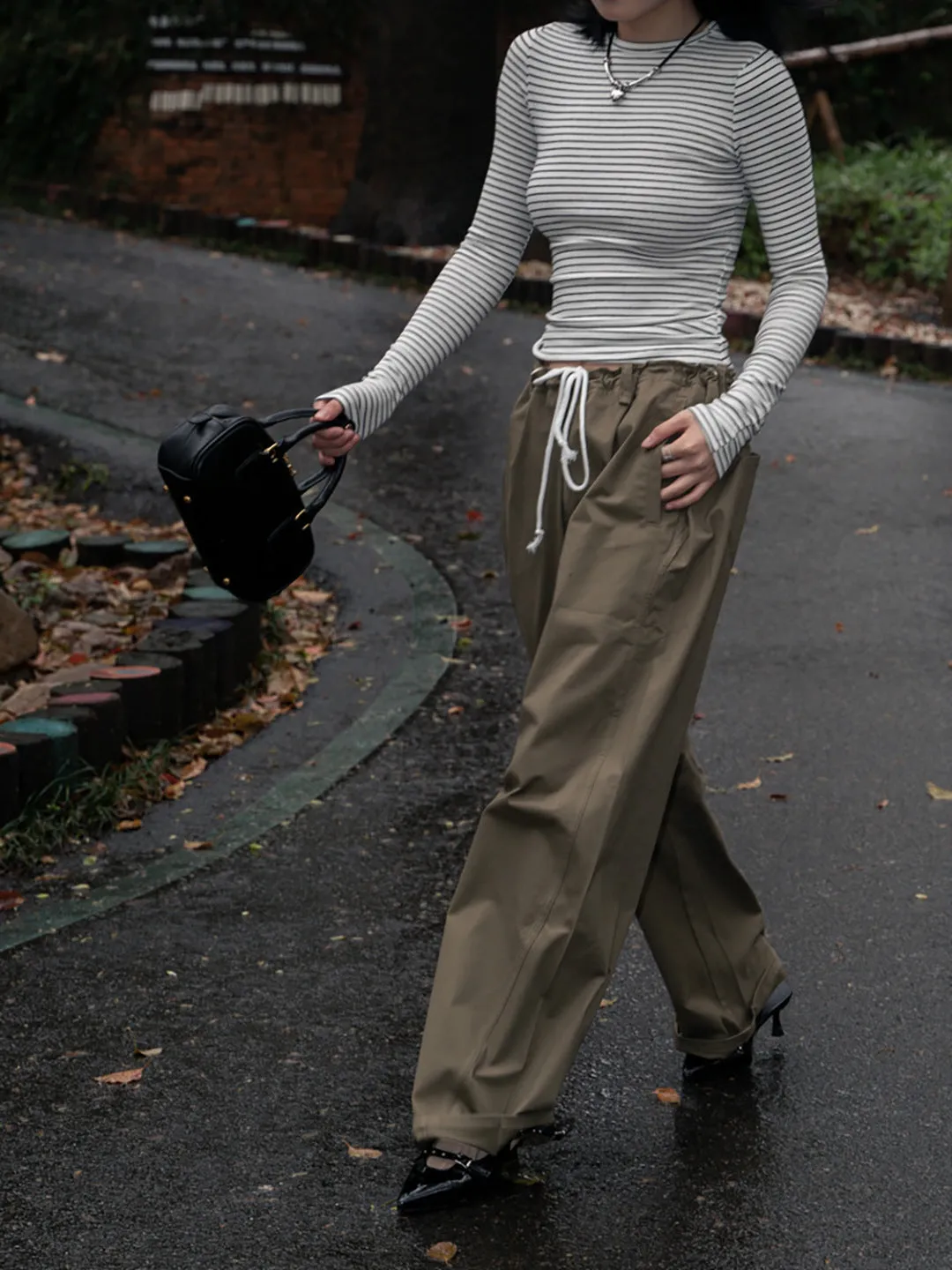 Slim waist Drawstring pants