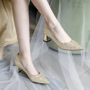 Small Size Glitter Chunky Heel Shoes ANLE18
