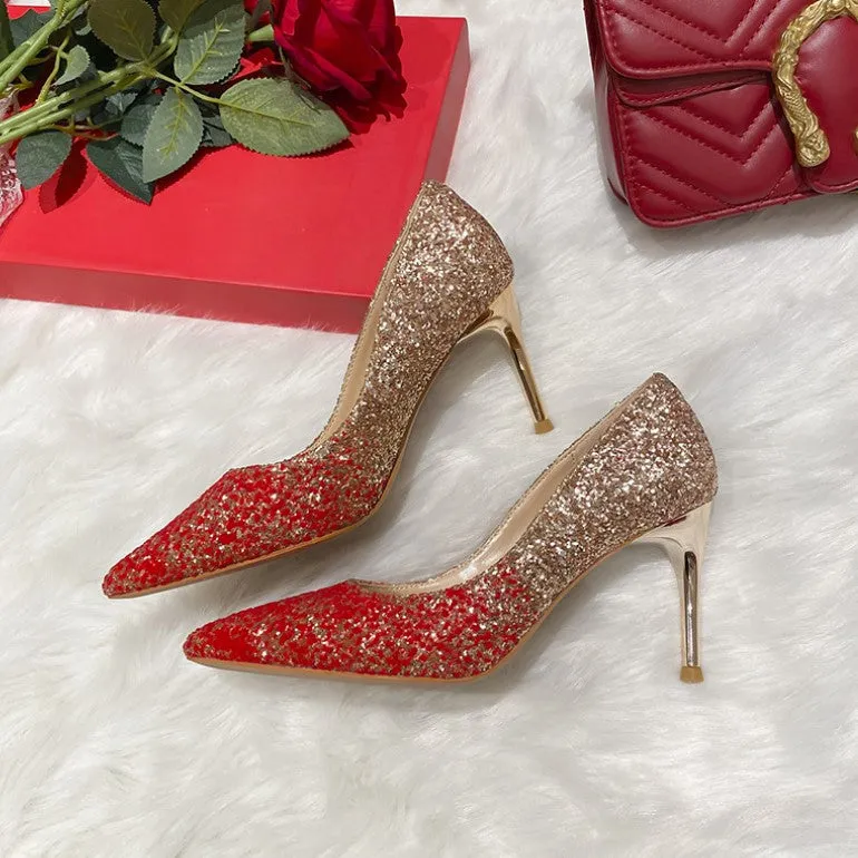 Small Size Glitter Metal Heels DS371