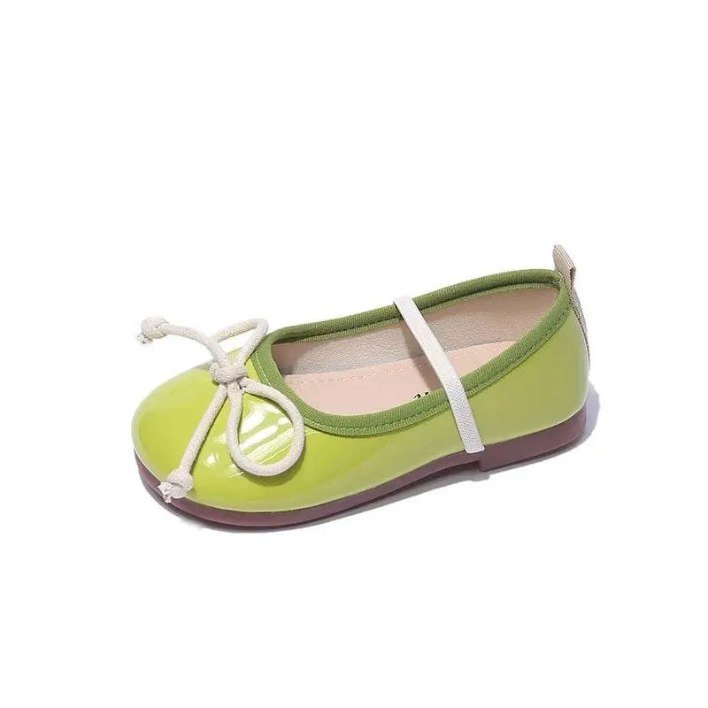 Smooth and Brightly Patent Leather Shoes for Kids Girls Simple Bow-tie Mary Janes Shoes Flats Kawaii Slip on Shoes Girl F07193