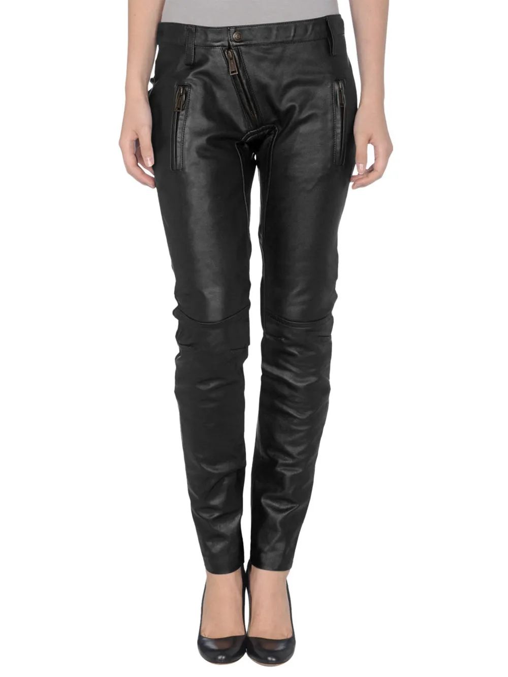 Snap-Button Leather Trousers