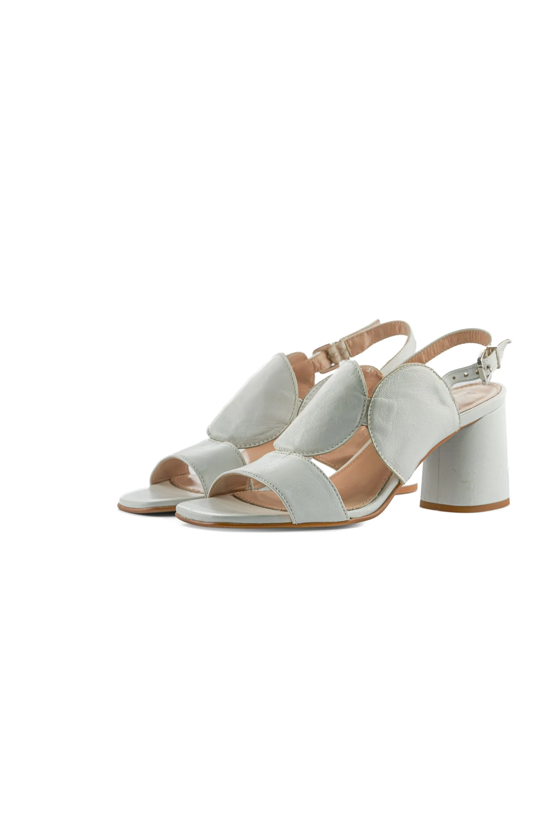 Soft Wave Block Heel Sandals - White