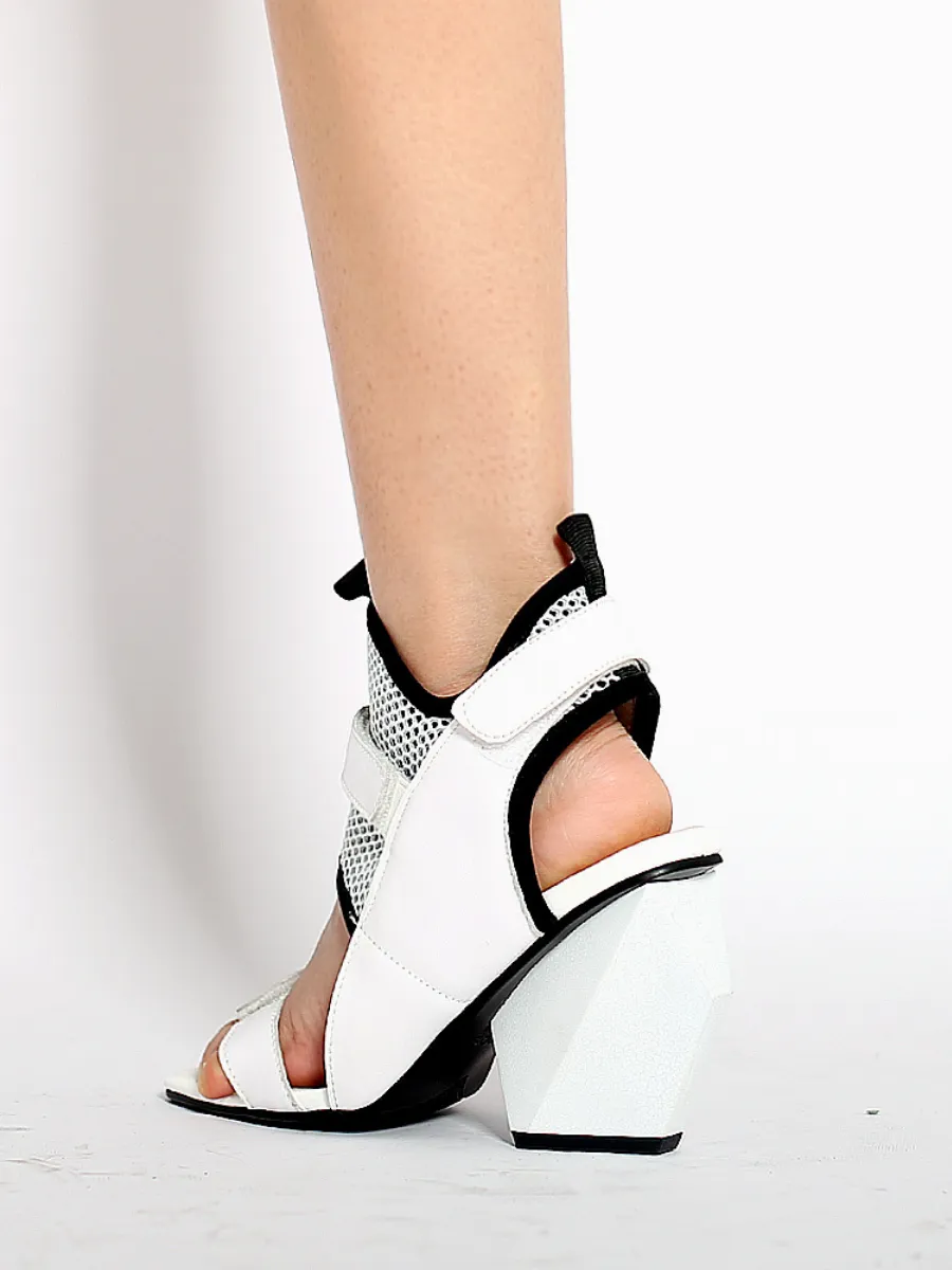 Space Warrior Cream Geometry Heel Sandal