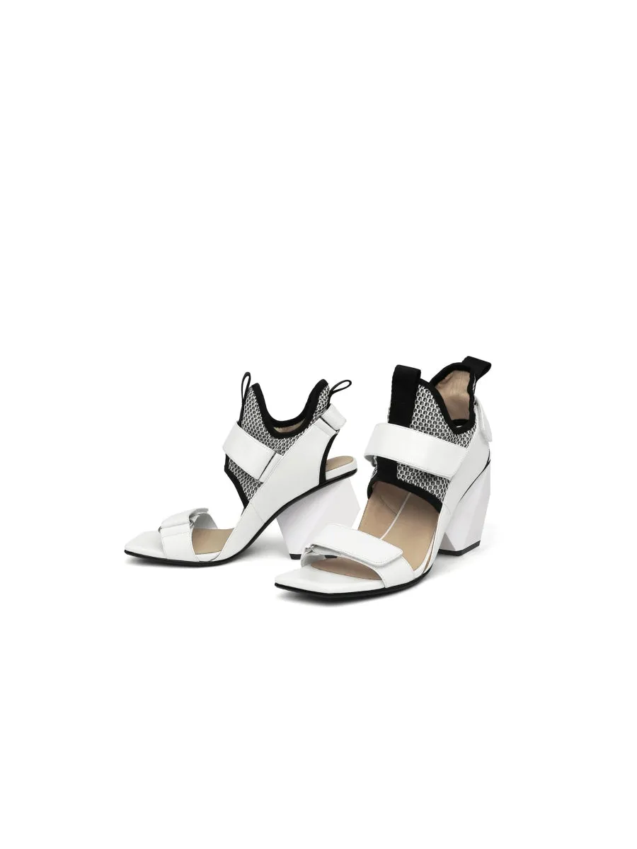 Space Warrior Cream Geometry Heel Sandal