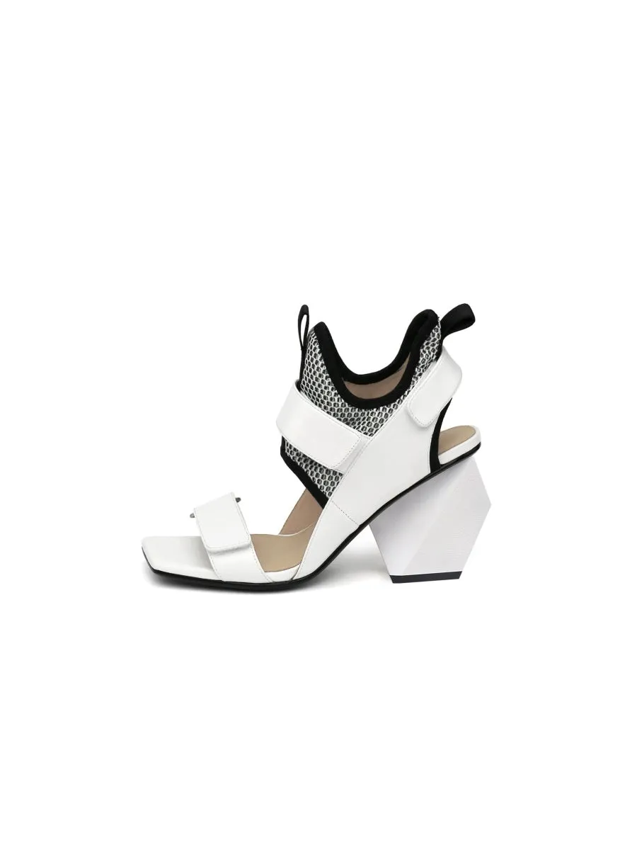 Space Warrior Cream Geometry Heel Sandal