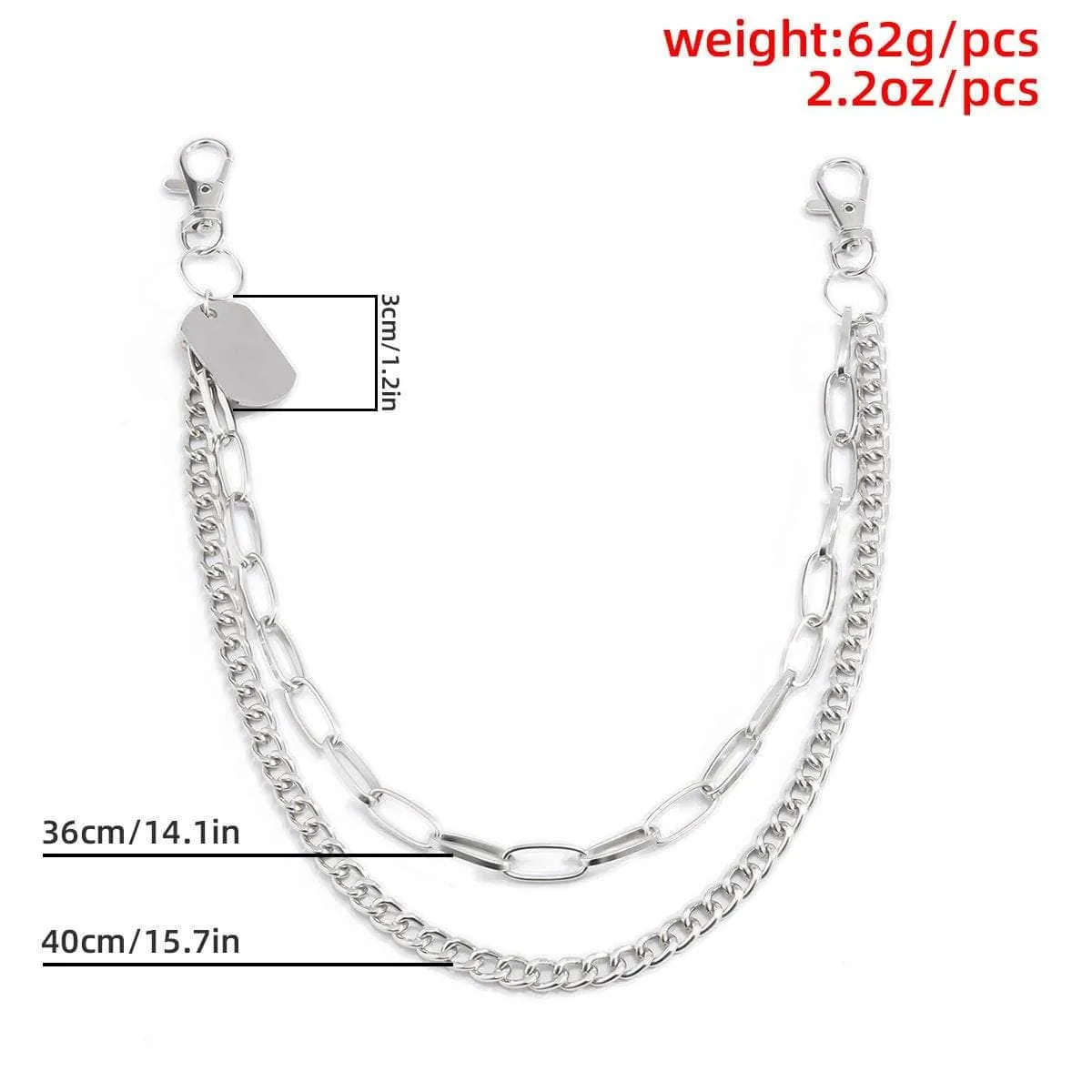 Stainless Steel Multi-layer Silver Tone Dog Tag Lobster Keyring Trouser Chain