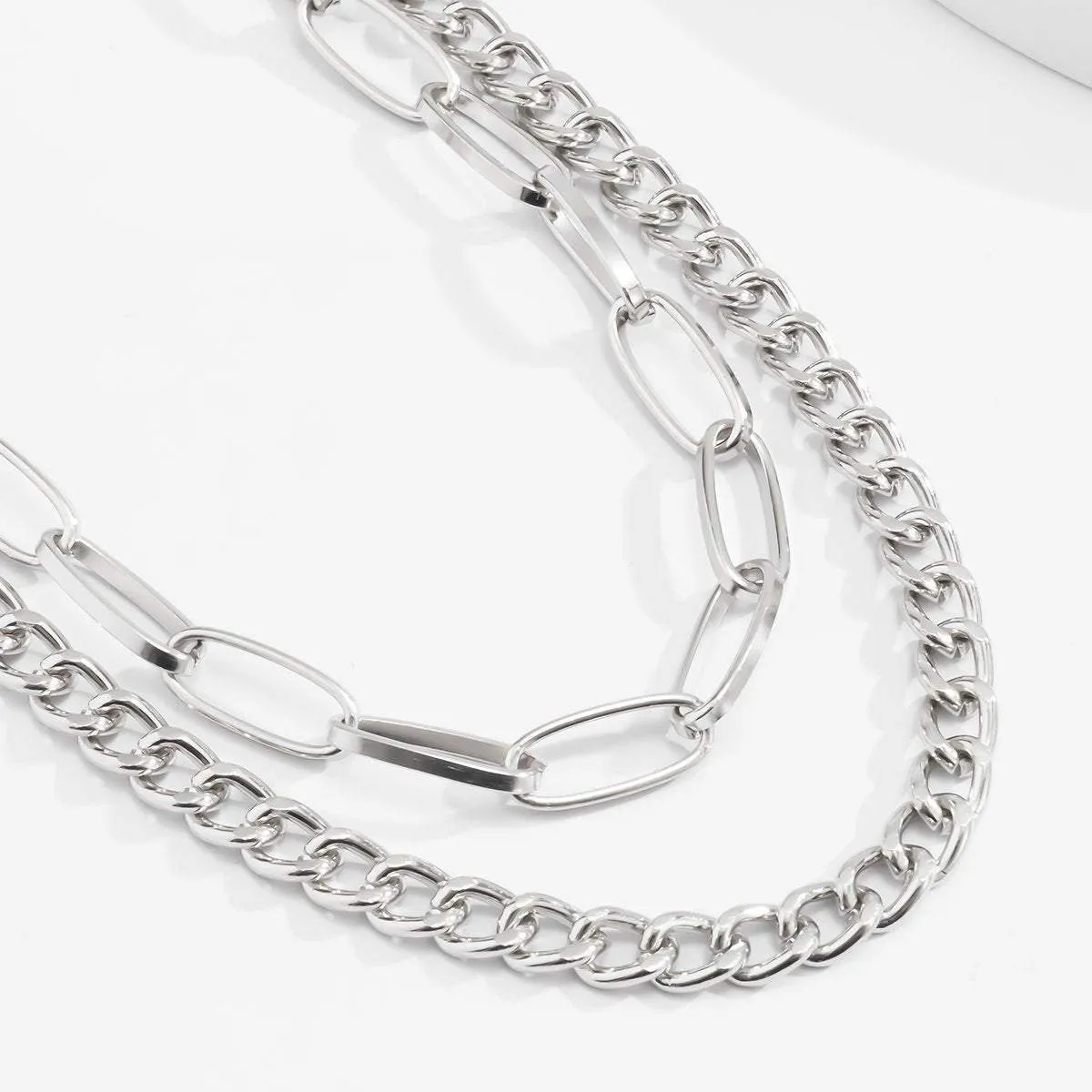 Stainless Steel Multi-layer Silver Tone Dog Tag Lobster Keyring Trouser Chain