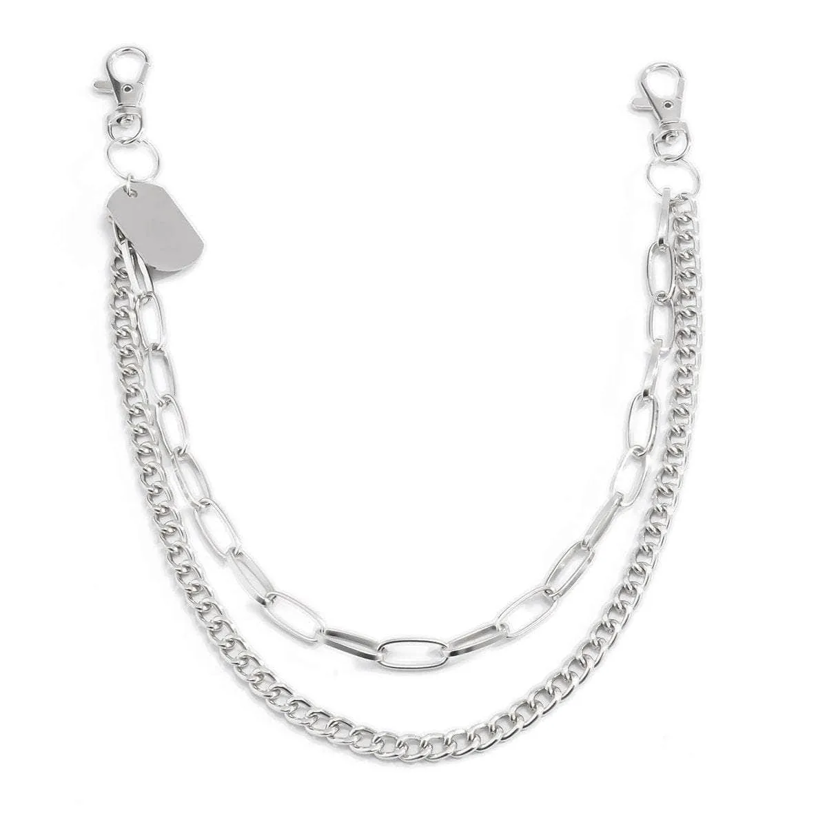 Stainless Steel Multi-layer Silver Tone Dog Tag Lobster Keyring Trouser Chain