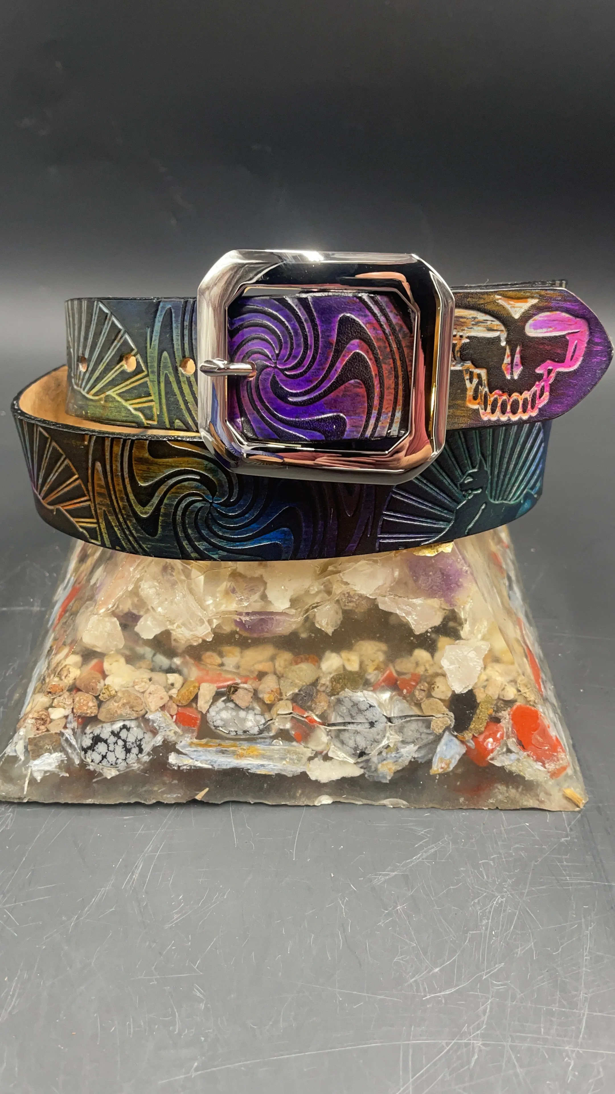 Stamped Leather Belt - Grateful Cats Under the Stars