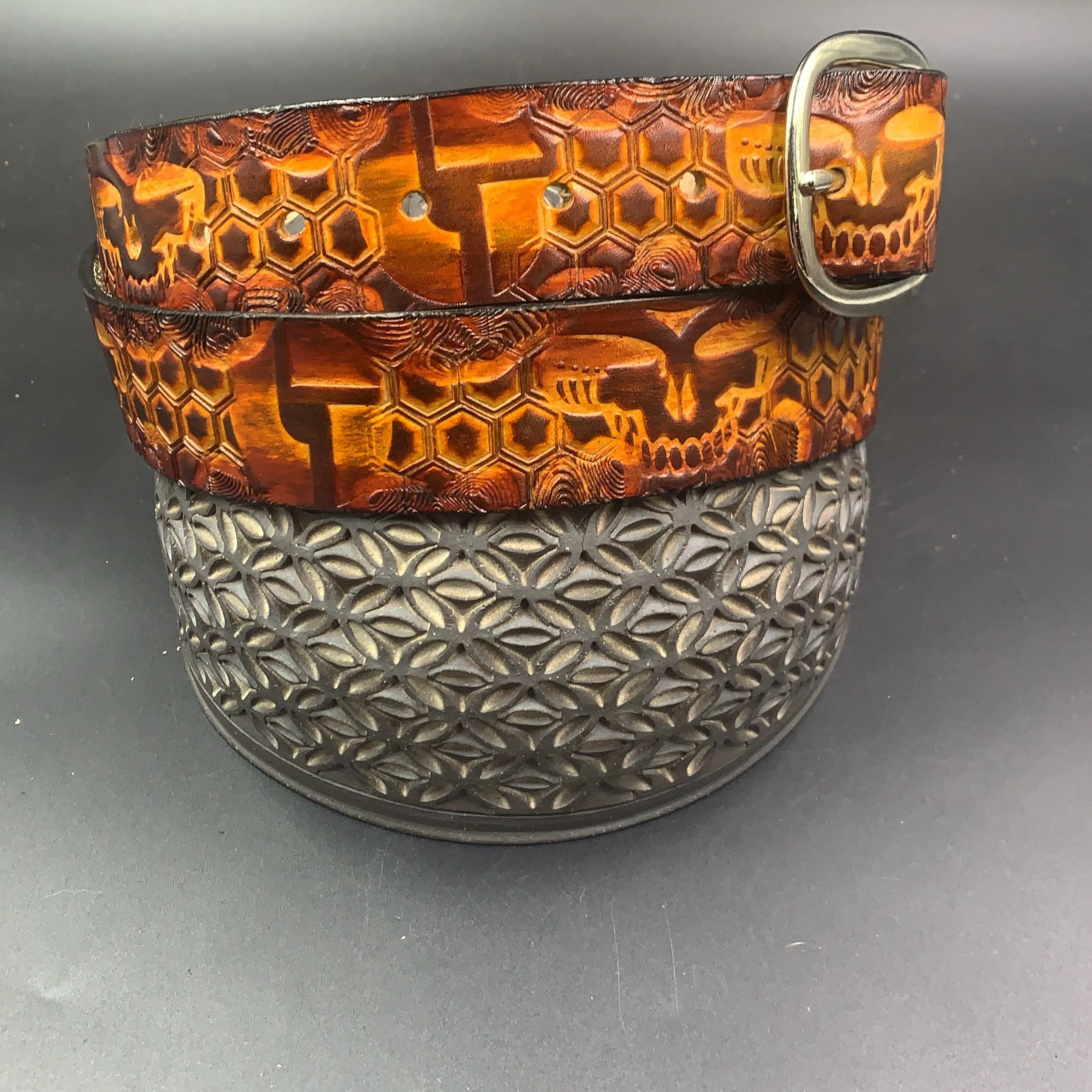 Stamped Leather Belt - Grateful Mashups