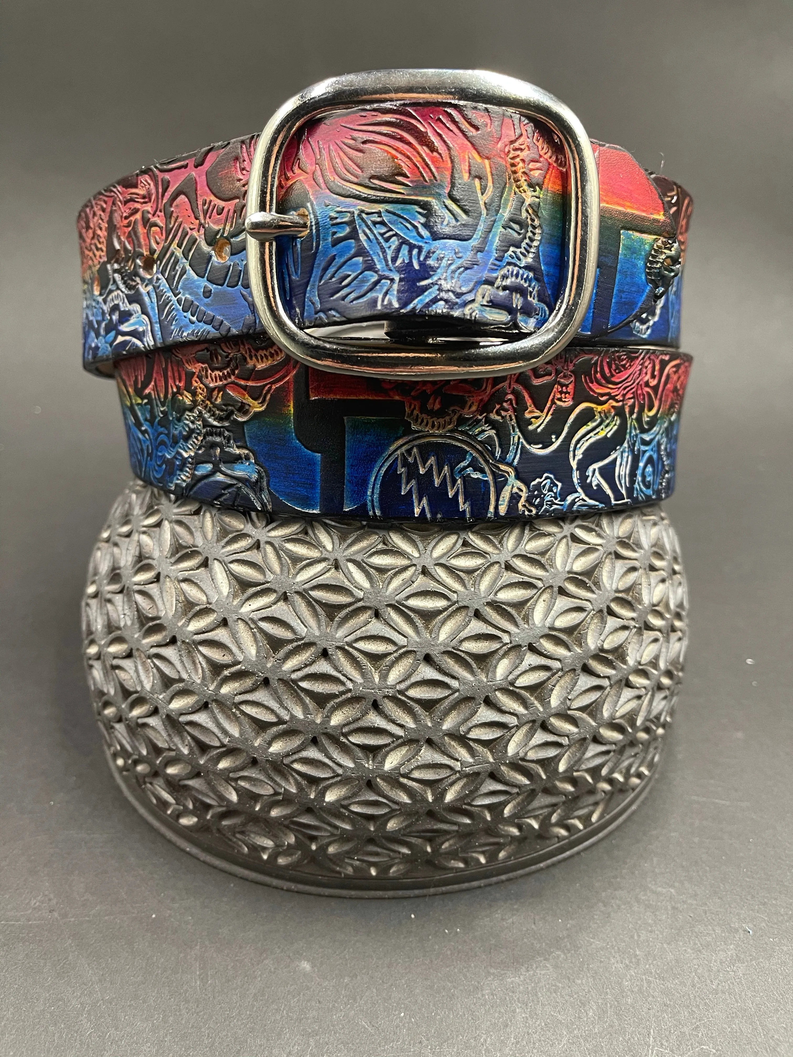 Stamped Leather Belt - Grateful Mashups