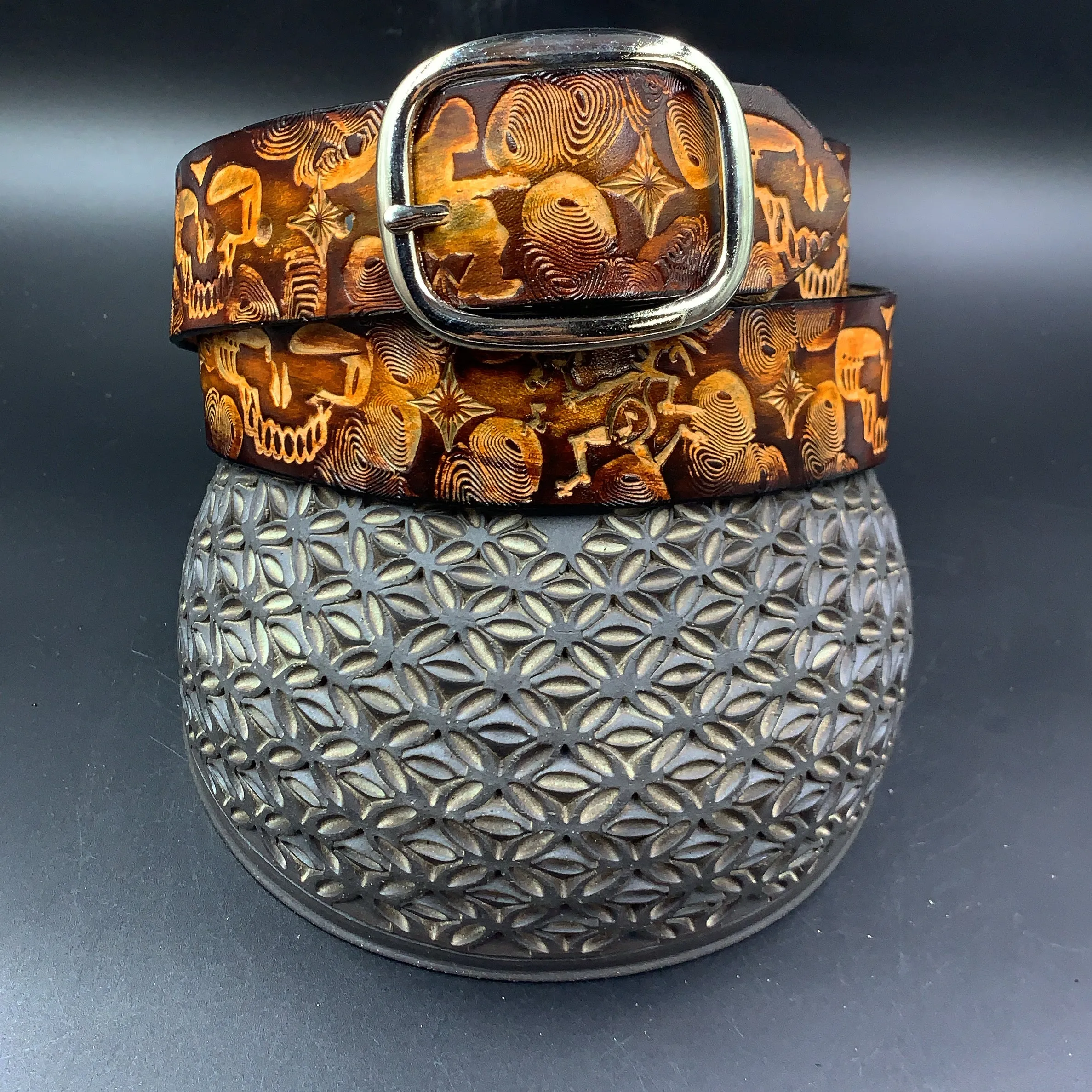 Stamped Leather Belt - Grateful Mashups