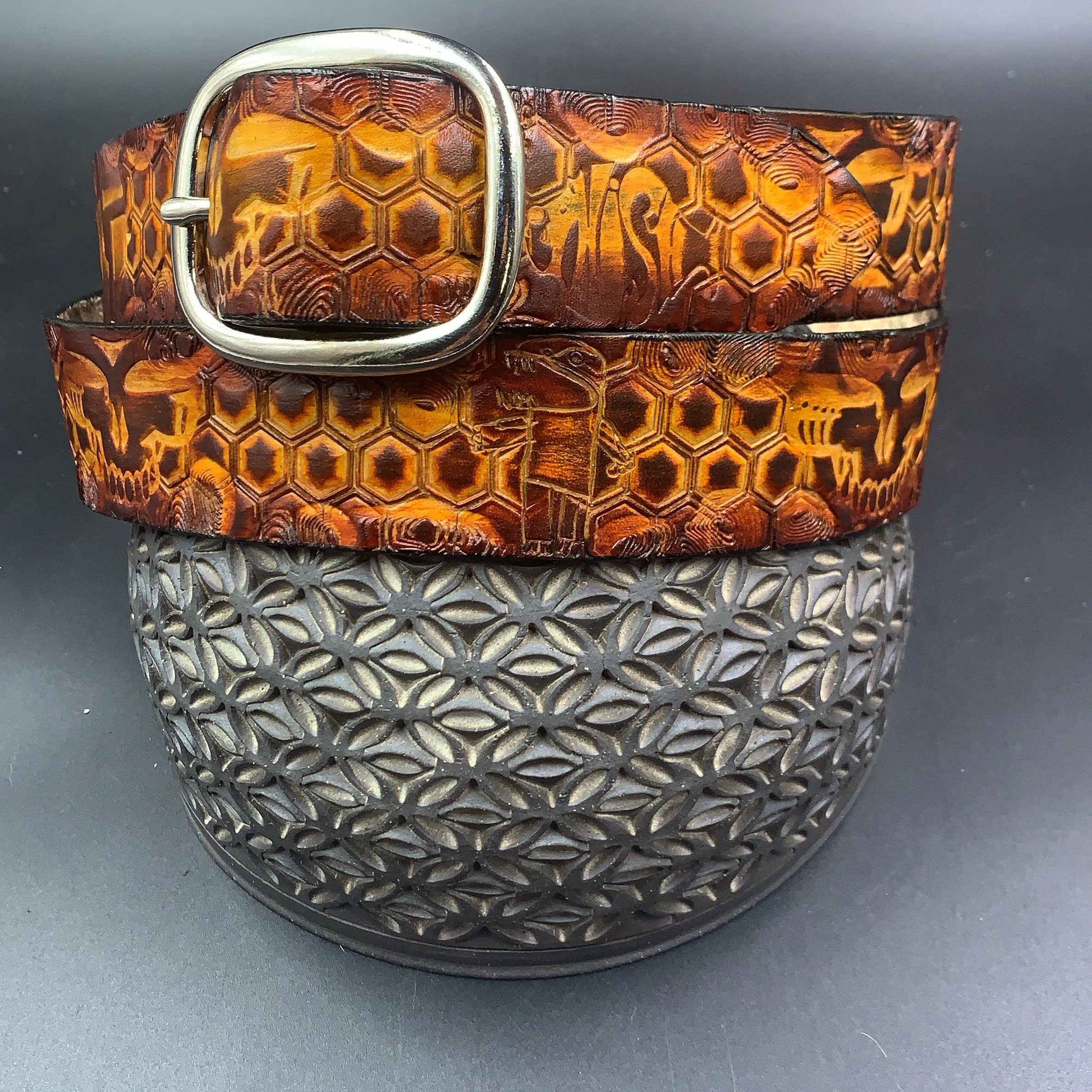 Stamped Leather Belt - Grateful Mashups