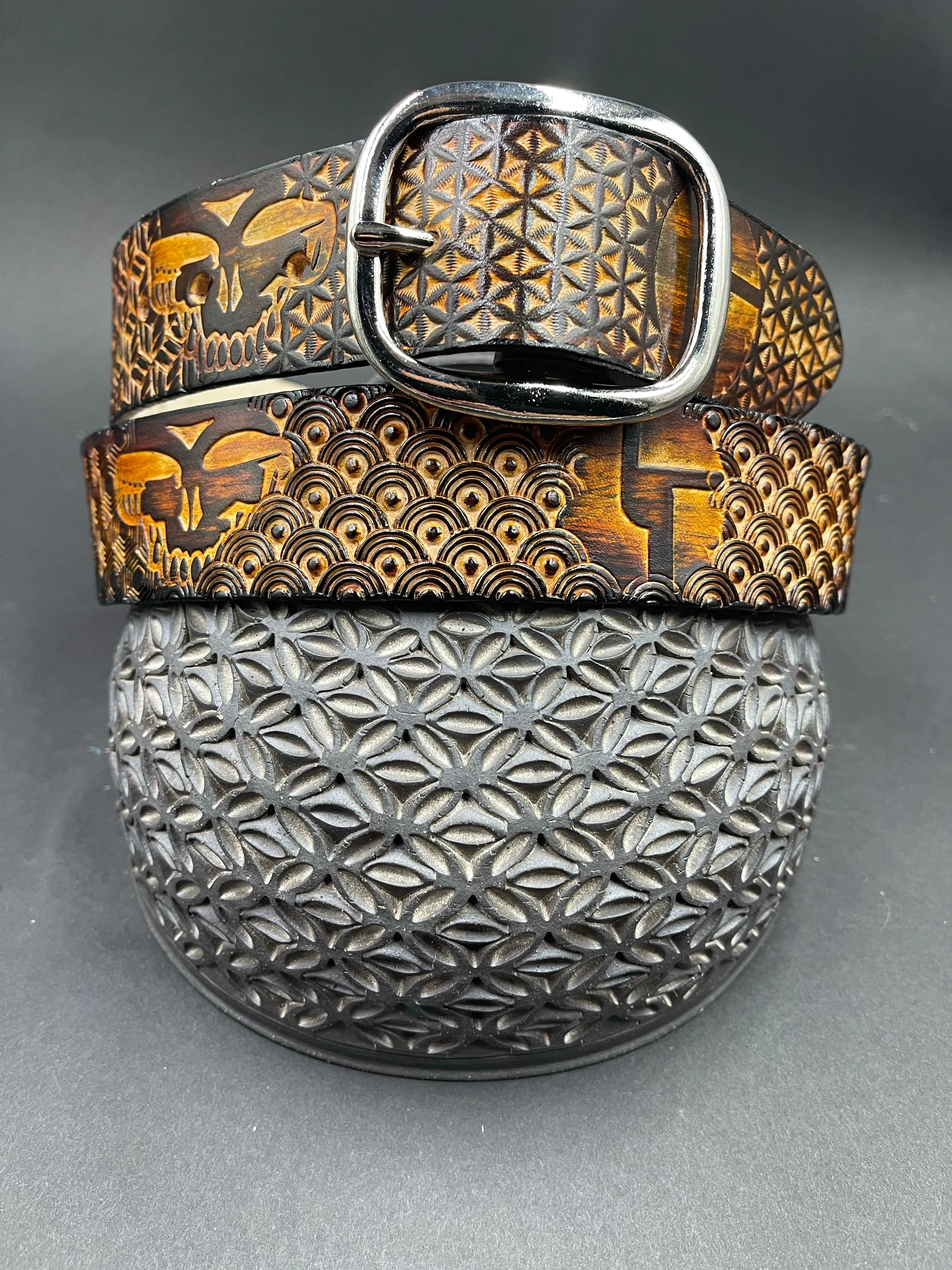 Stamped Leather Belt - Grateful Mashups