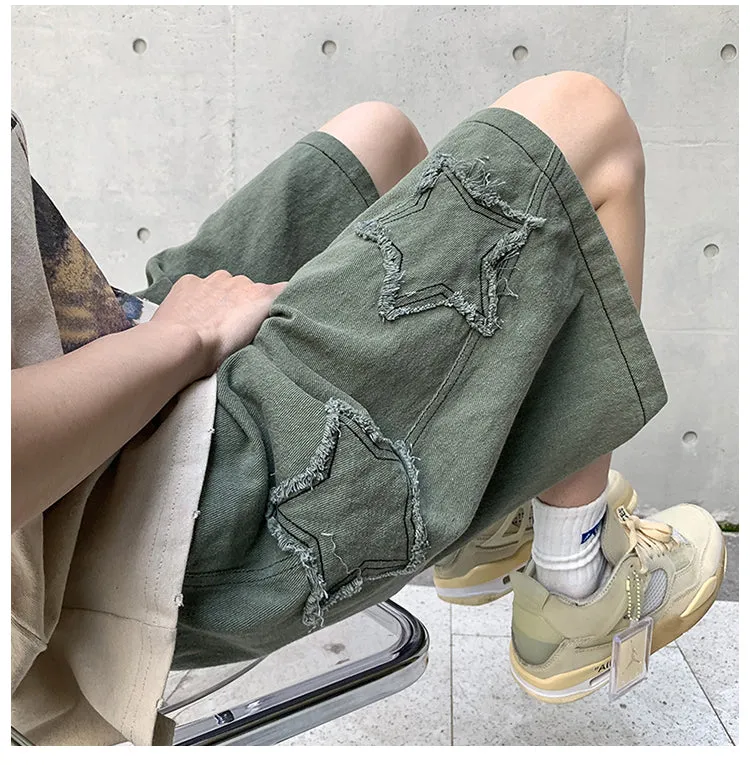 Stars Patchwork Embroidered Shorts Pants