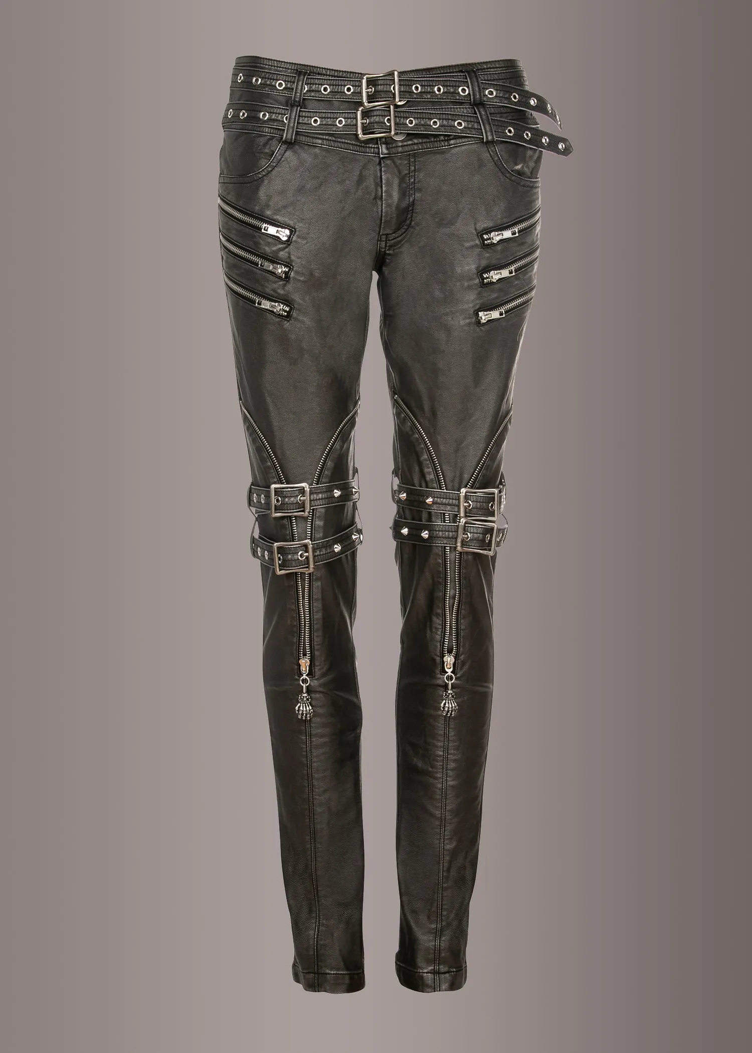 Statement Making Faux Leather Biker Pants with Studs
