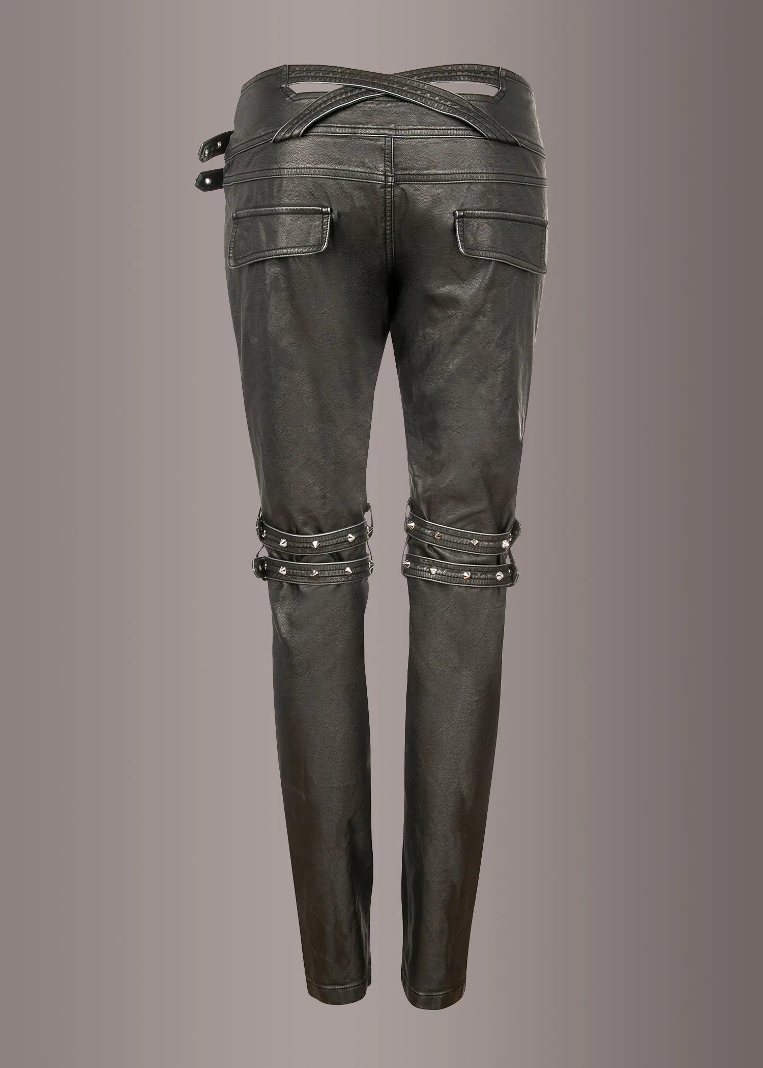 Statement Making Faux Leather Biker Pants with Studs