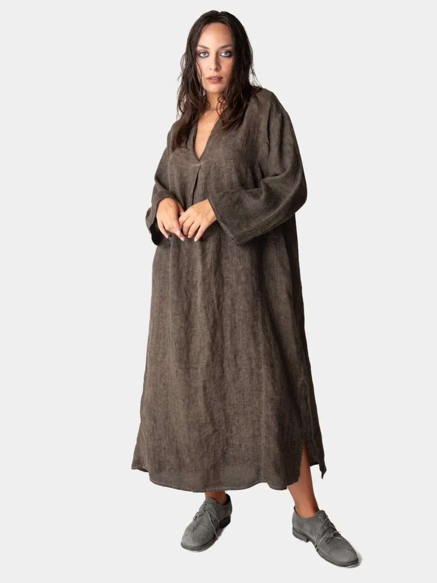 Stonewashed Linen V-Neck Kaftan Dress
