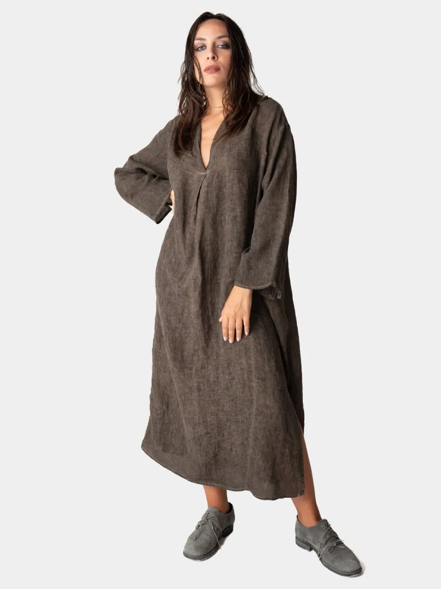 Stonewashed Linen V-Neck Kaftan Dress