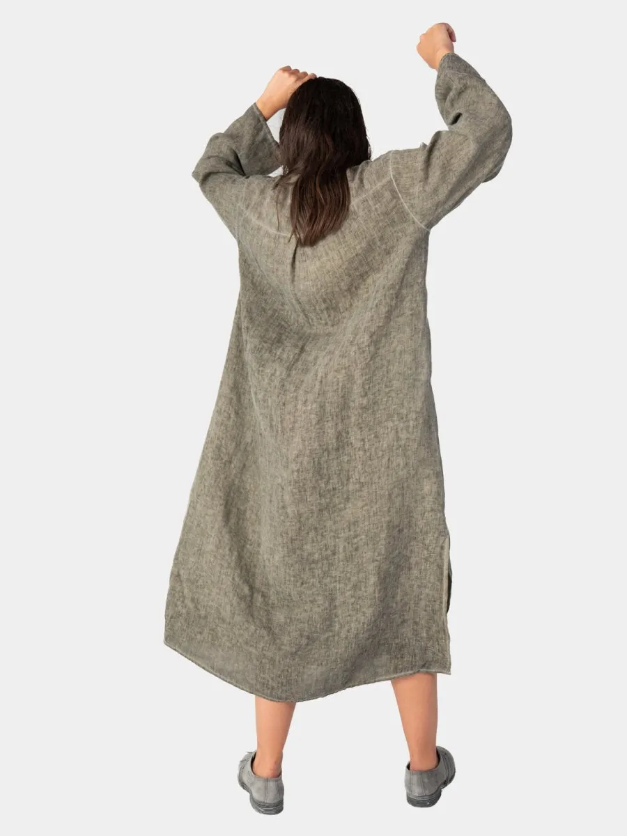 Stonewashed Linen V-Neck Kaftan Dress