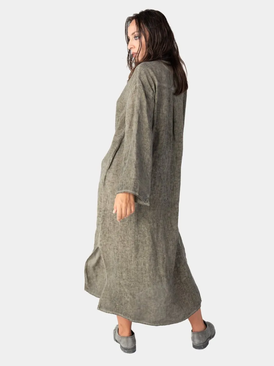Stonewashed Linen V-Neck Kaftan Dress