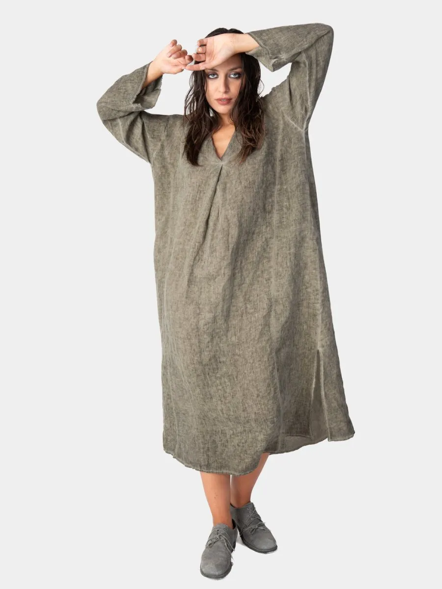 Stonewashed Linen V-Neck Kaftan Dress