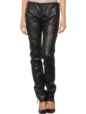 Straight-Leg Skinny Leather Pants