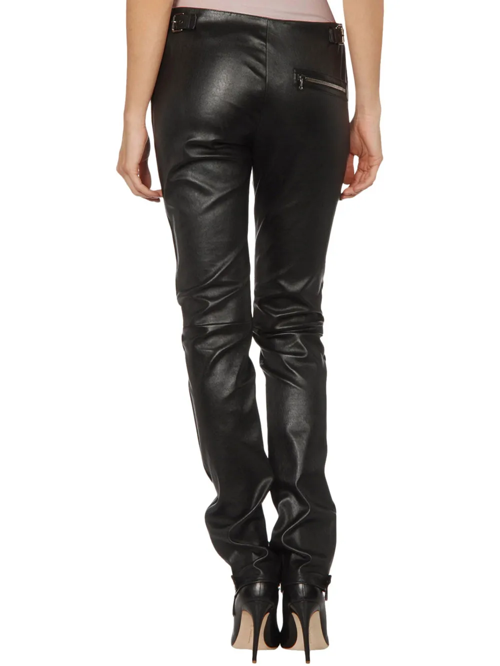 Straight-Leg Skinny Leather Pants