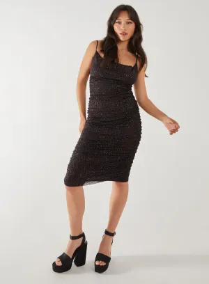 Strappy Cowl Neck Glitter Midi Dress