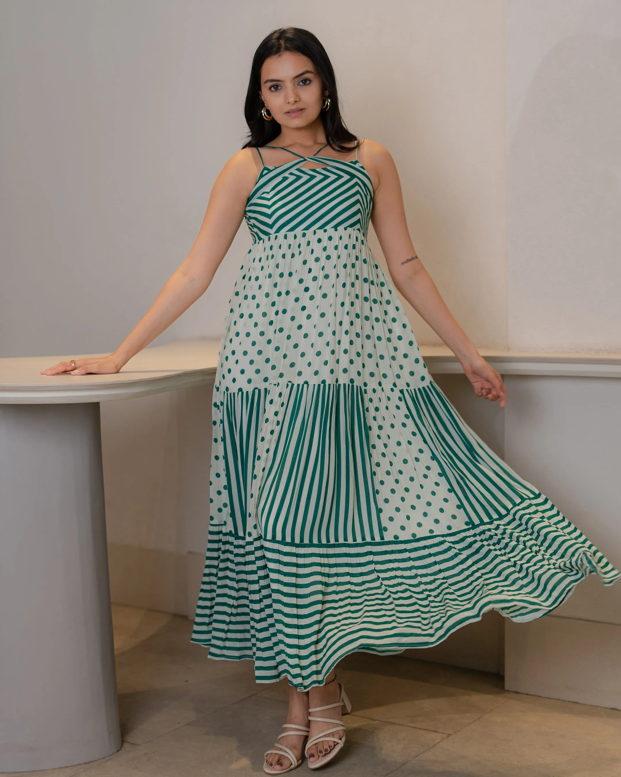 Stripes Love Polka Dot Long Dress