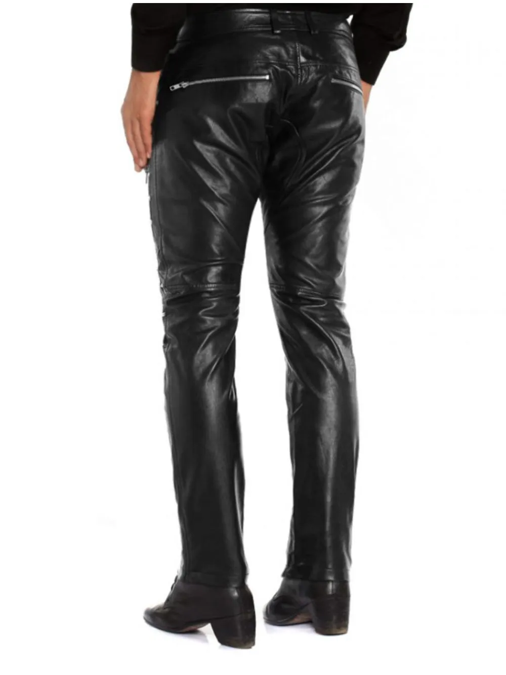 Studded Black Genuine Leather Pants for Men