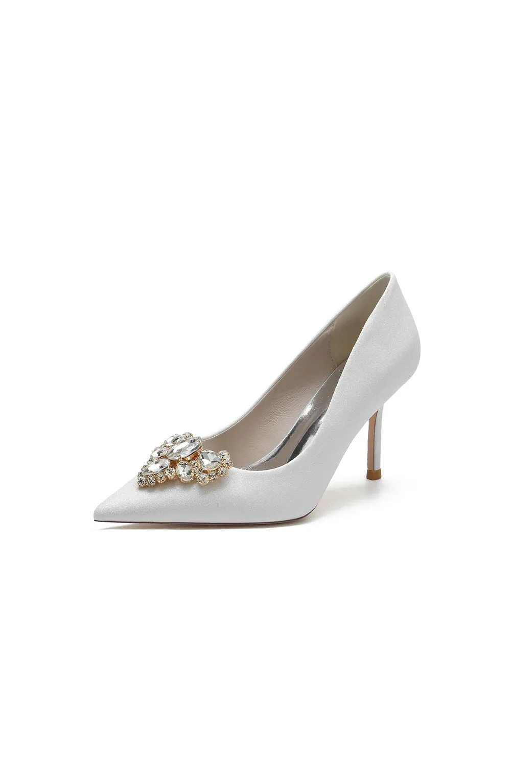 Stunning Pointed Toe Glitter High Heels With Rhinestone