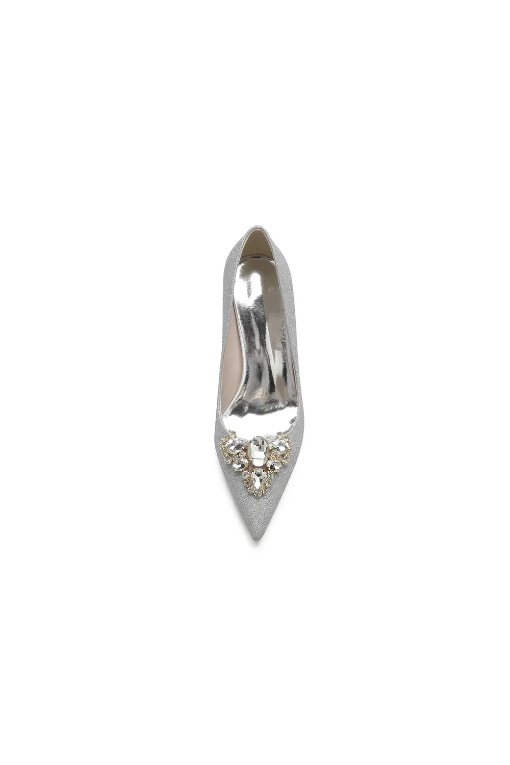Stunning Pointed Toe Glitter High Heels With Rhinestone
