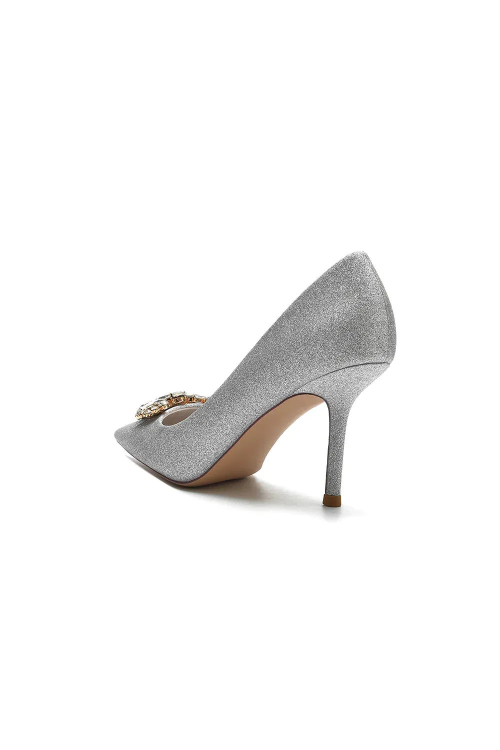 Stunning Pointed Toe Glitter High Heels With Rhinestone