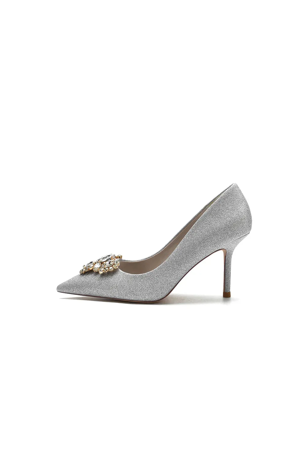 Stunning Pointed Toe Glitter High Heels With Rhinestone