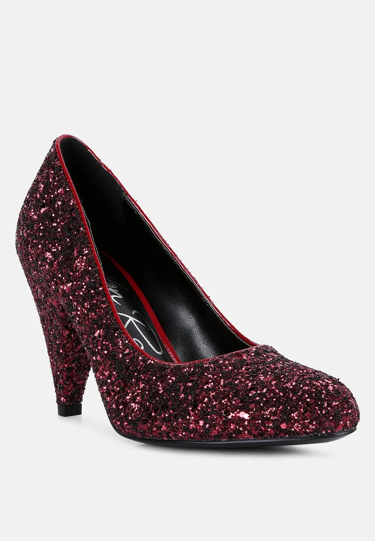 Sugar Plum Glitter Conical Heel Pumps By Ruw
