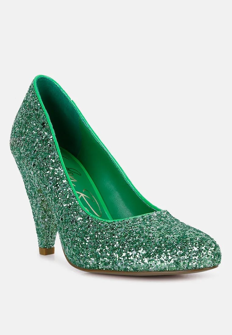 Sugar Plum Glitter Conical Heel Pumps By Ruw