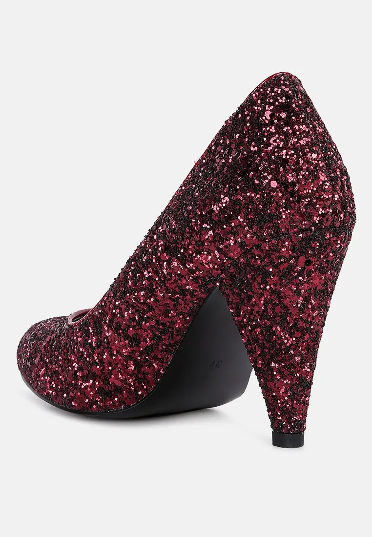 Sugar Plum Glitter Conical Heel Pumps By Ruw