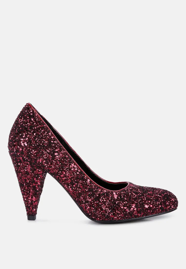 Sugar Plum Glitter Conical Heel Pumps By Ruw