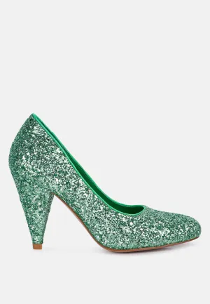 Sugar Plum Glitter Conical Heel Pumps By Ruw